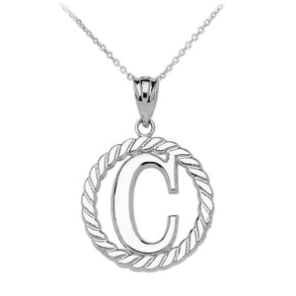 Sterling Silver Initial C Rope Circle Pendant - image 1